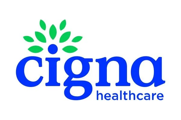 The Cigna Healthcare logo featuring a blue and green stylized tree icon with a human figure above the brand name.
