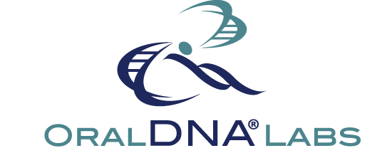 The OralDNA Labs logo featuring a stylized blue and teal double helix DNA strand icon above the brand name.